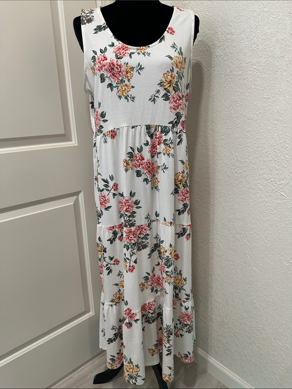 Maurices White Maxi Dress with Pink & Yellow Floral Print